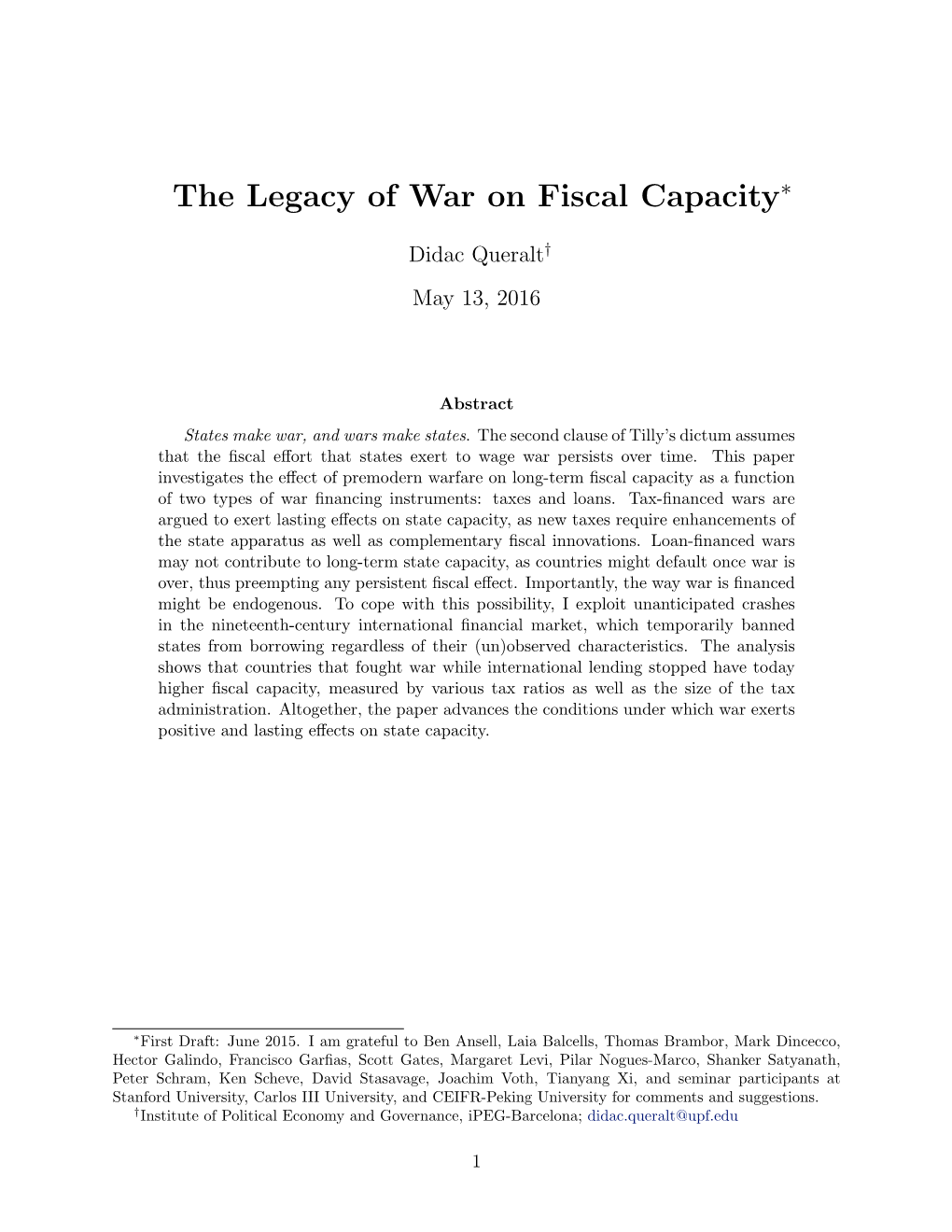 The Legacy of War on Fiscal Capacity∗