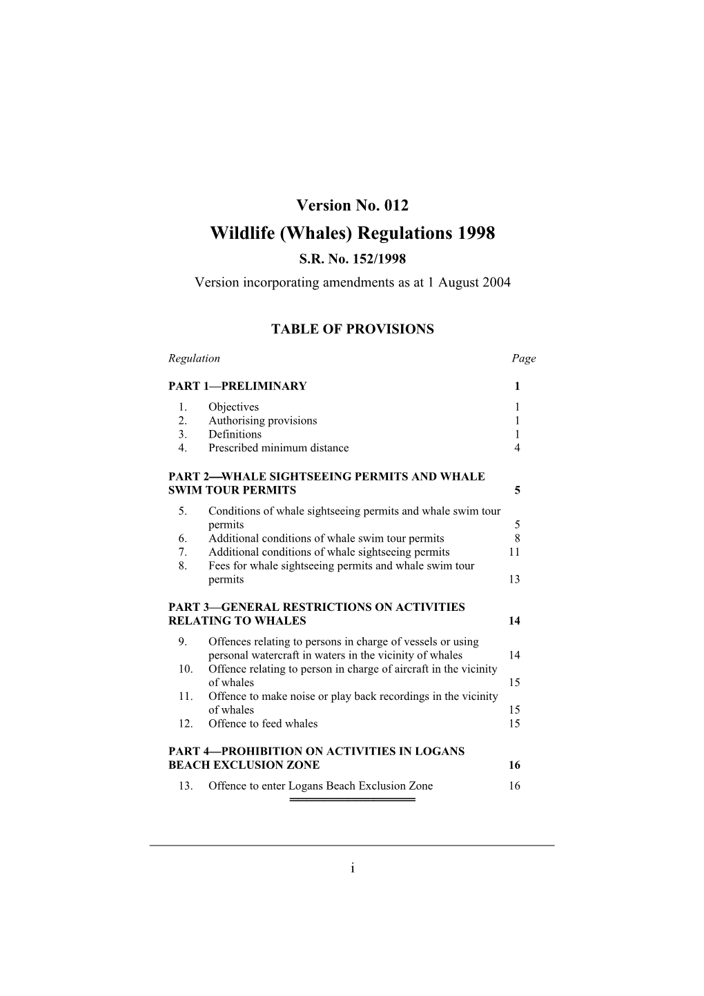 Wildlife (Whales) Regulations 1998