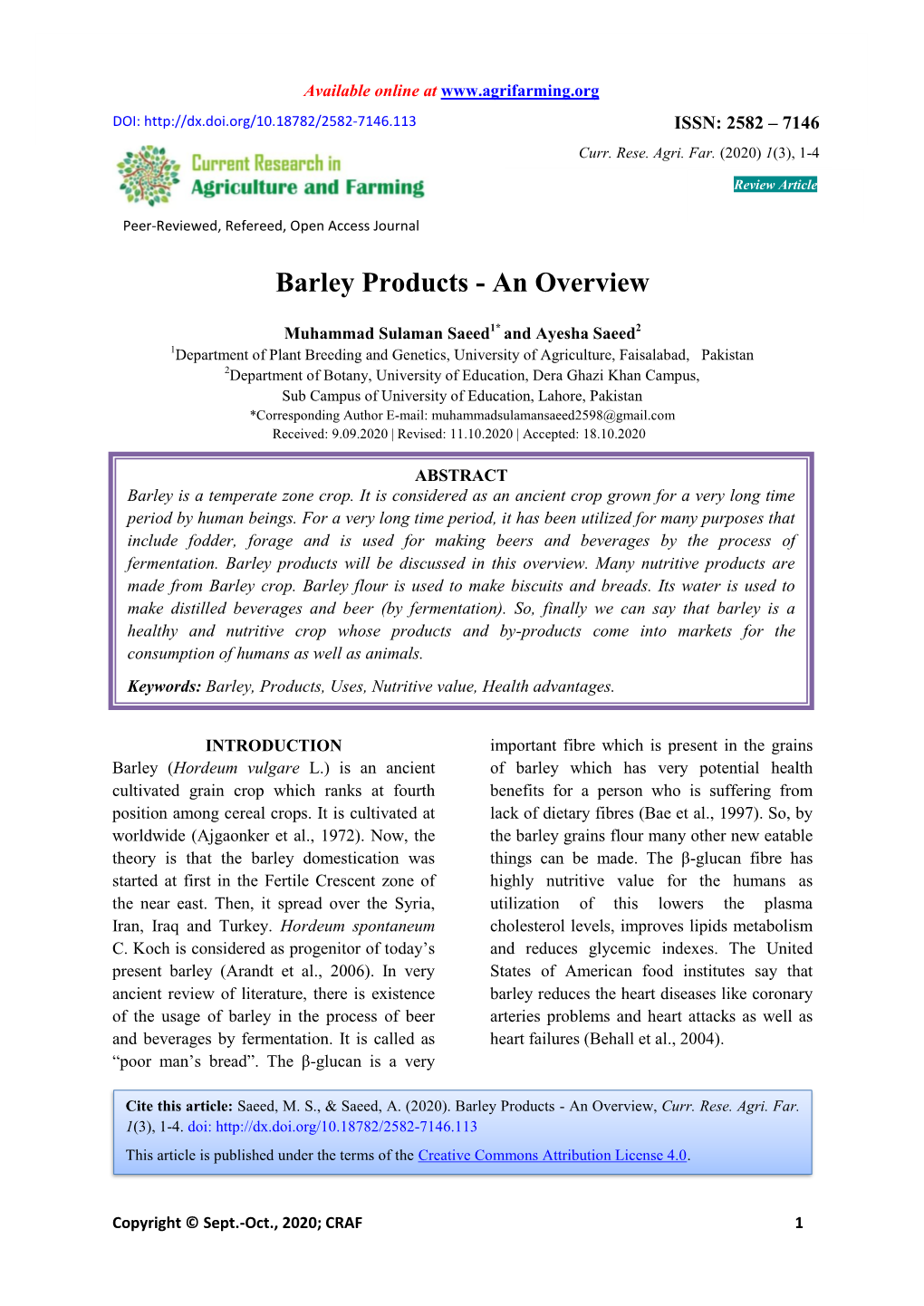 Barley Products - an Overview