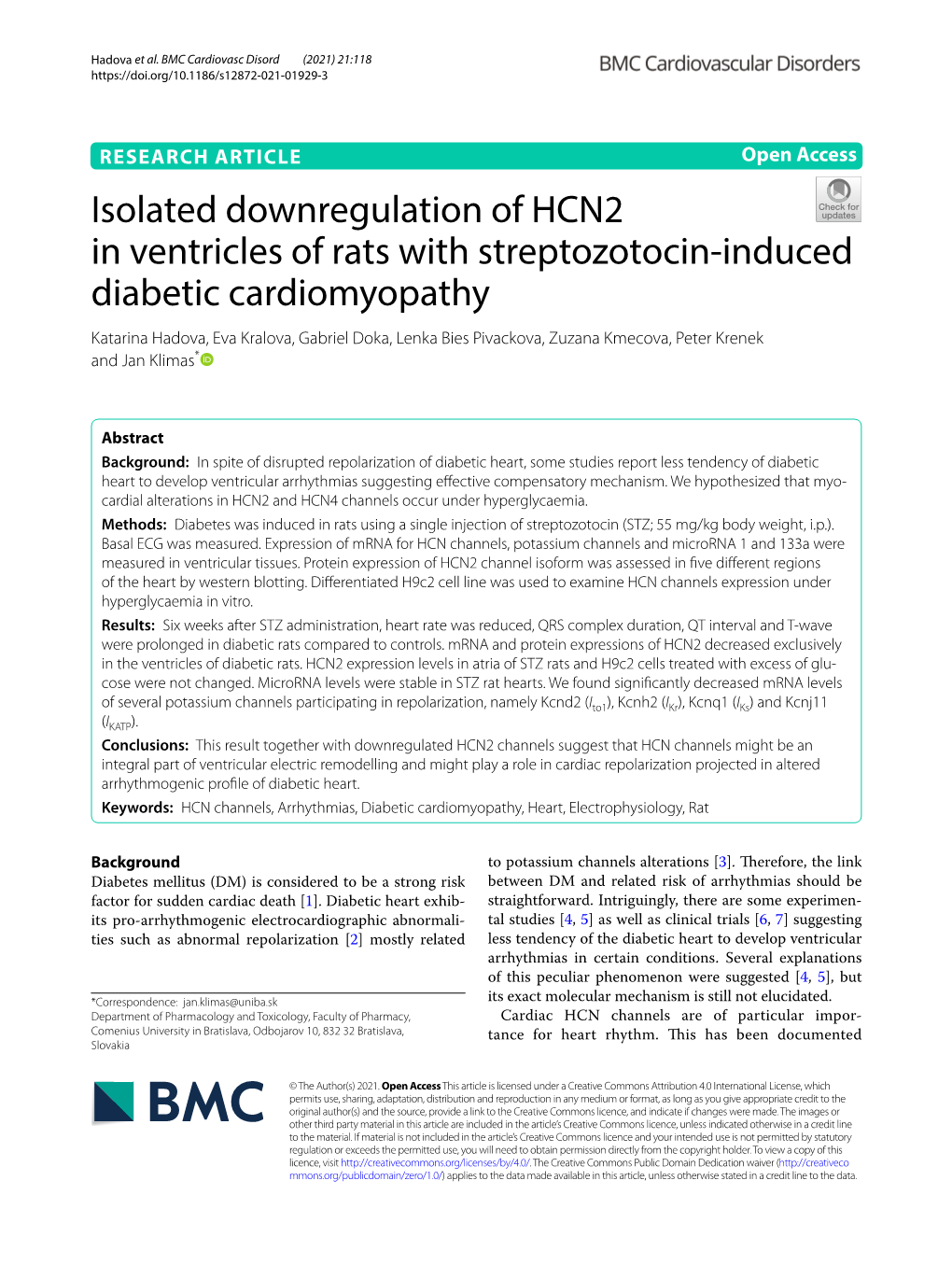 Isolated Downregulation of HCN2 in Ventricles of Rats with Streptozotocin