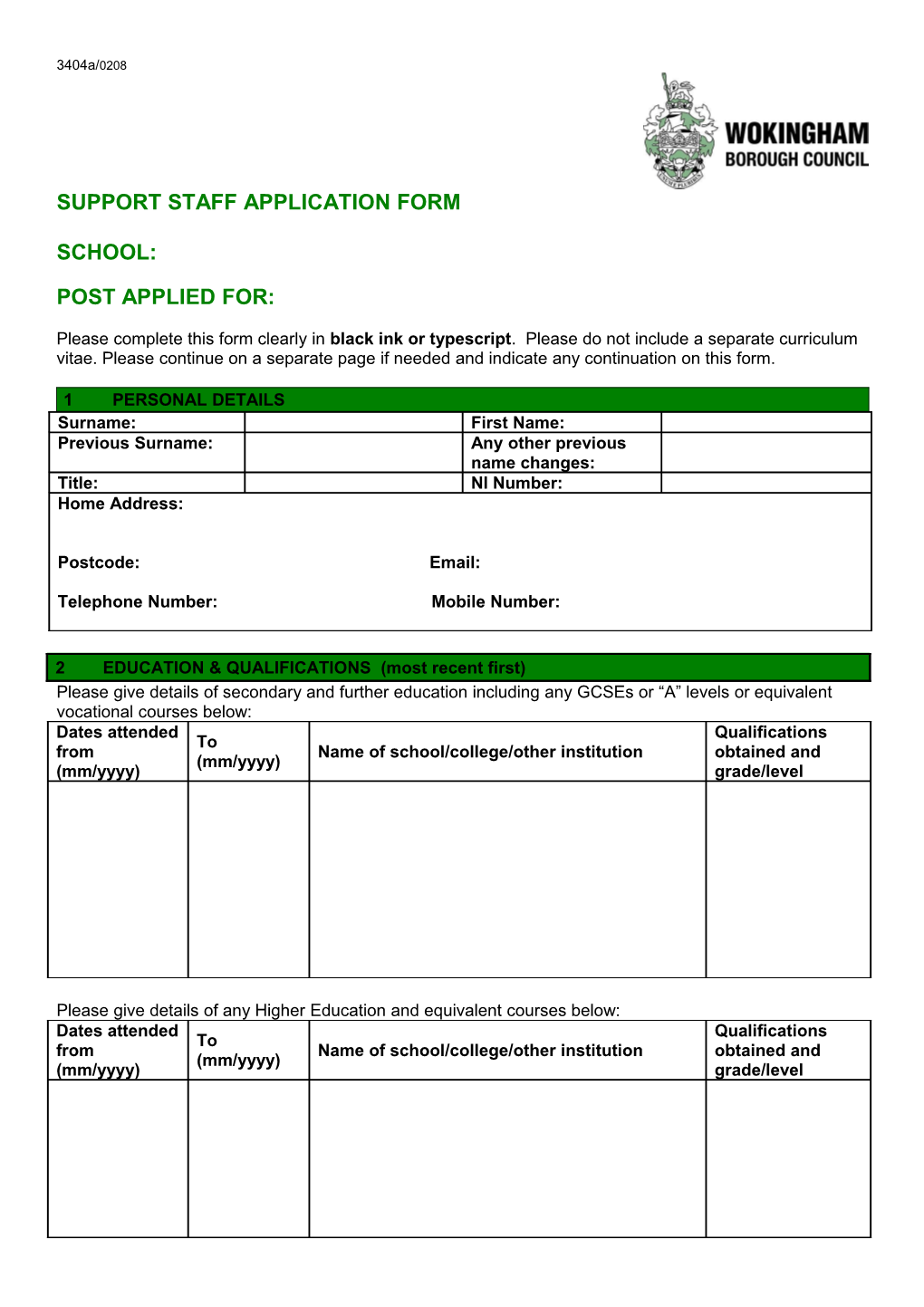 Support Staff Application Form s1