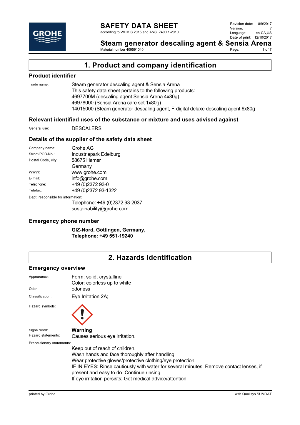 Sicherheitsdatenblatt 409591040