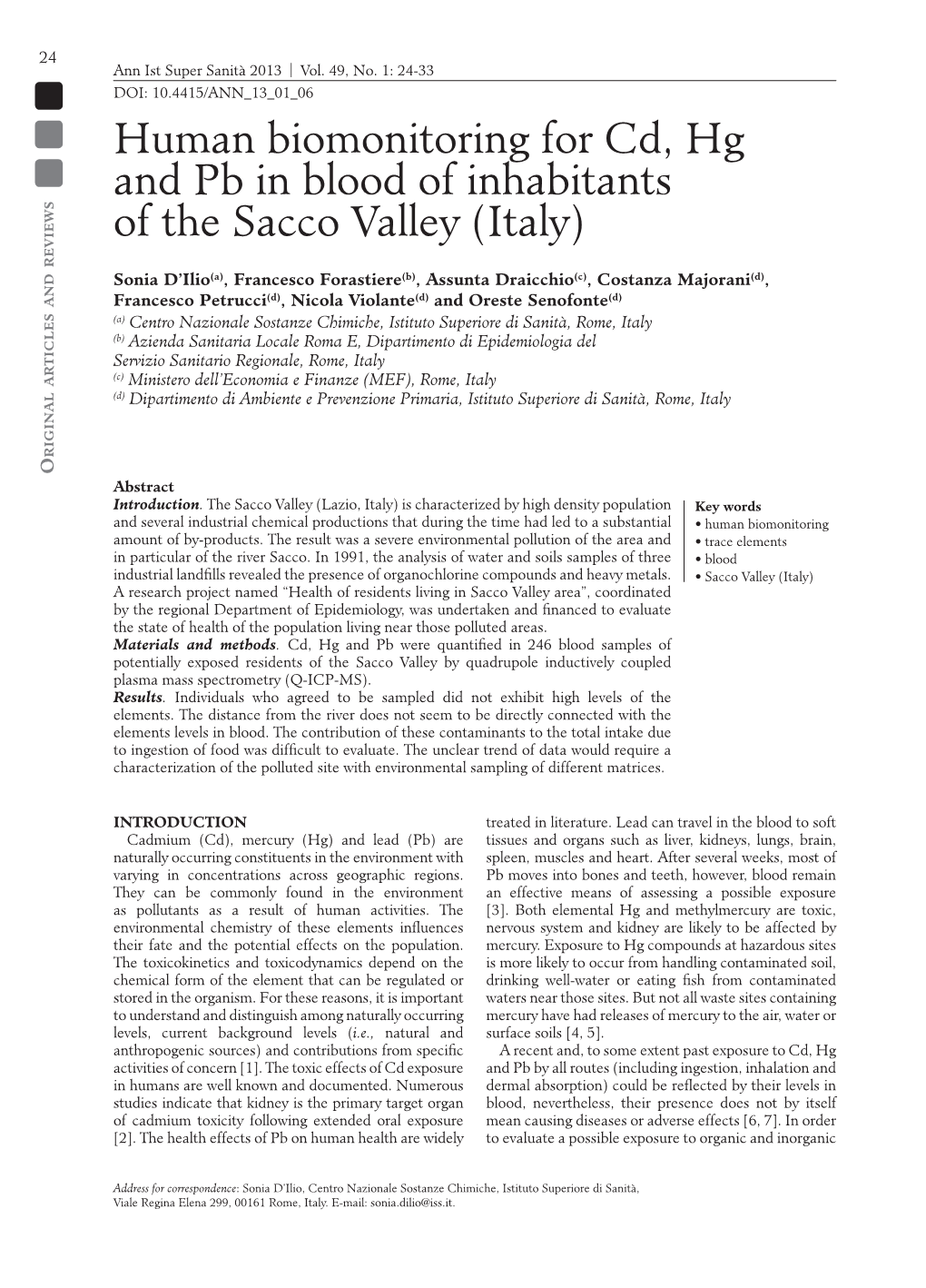 Human Biomonitoring for Cd, Hg and Pb in Blood of Inhabitants of The