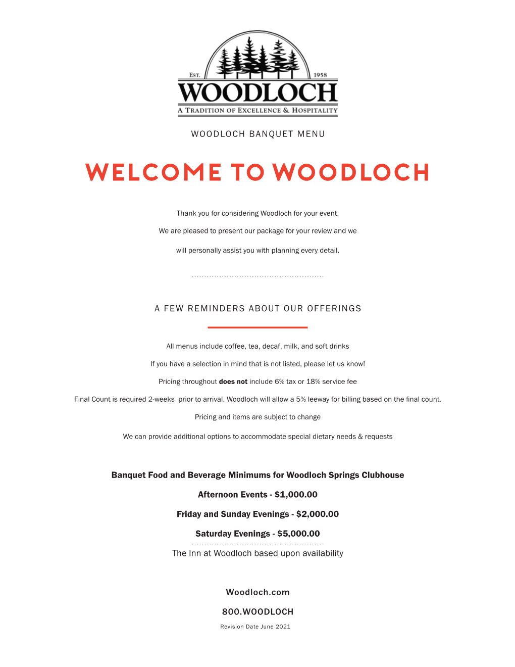 BANQUET MENU Welcome to Woodloch