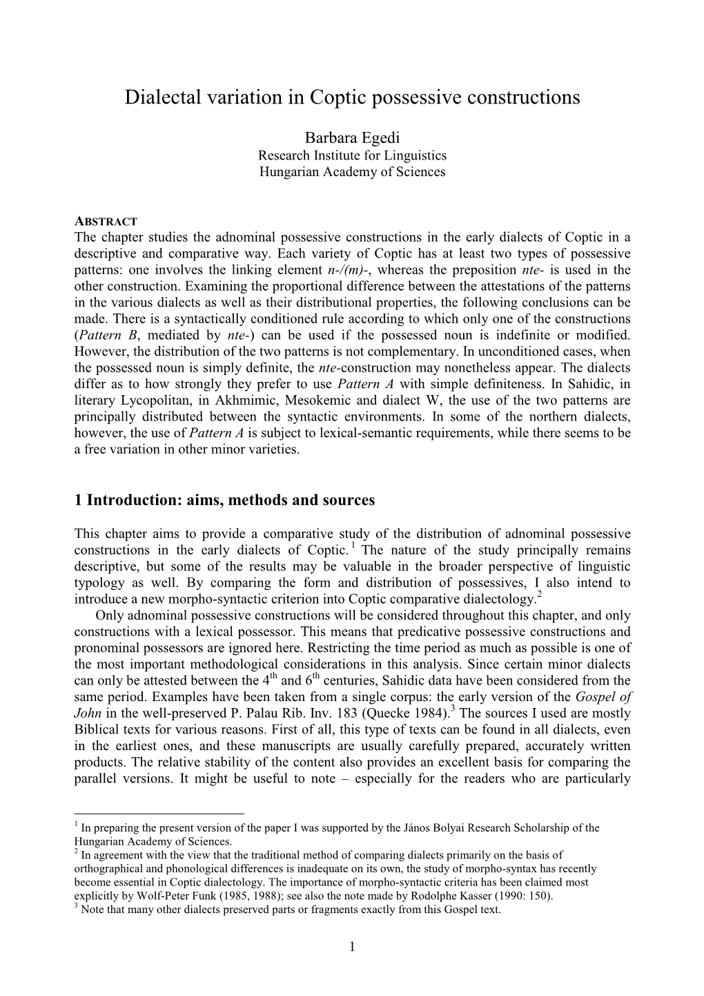 Dialectal Variation in Coptic Possessive Constructions