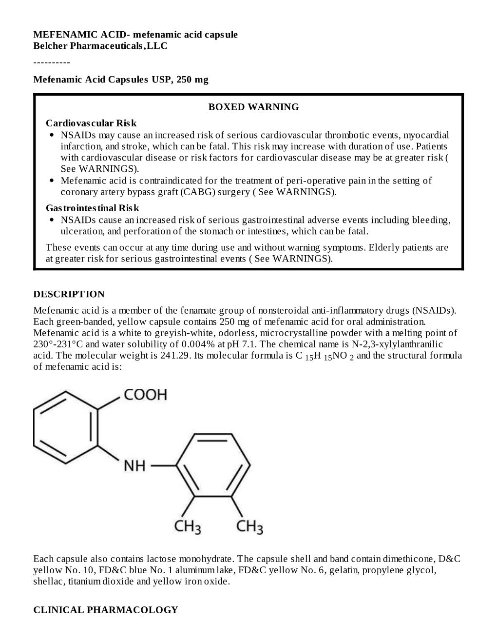 Mefenamic Acid Capsules USP, 250 Mg