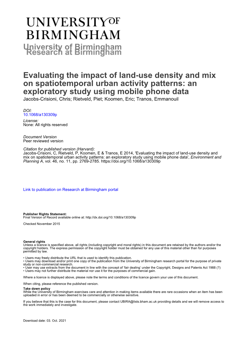 Evaluating the Impact of Land-Use Density and Mix on Spatiotemporal