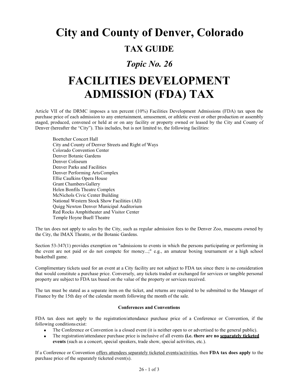 Facilities Development Admission (Fda) Tax