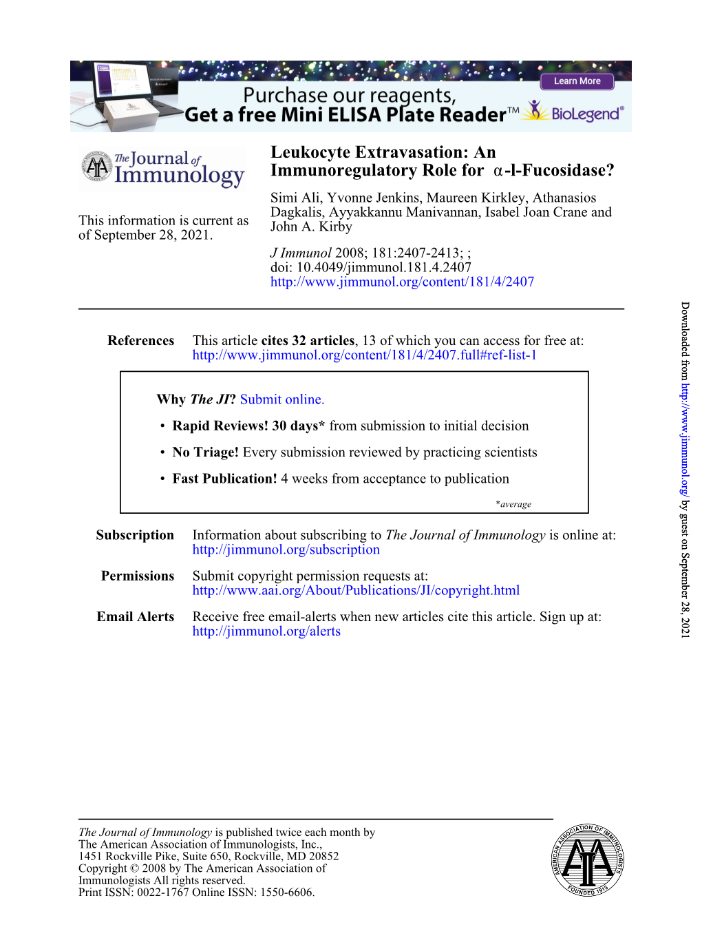 L-Fucosidase? Α Immunoregulatory Role for Leukocyte Extravasation: An