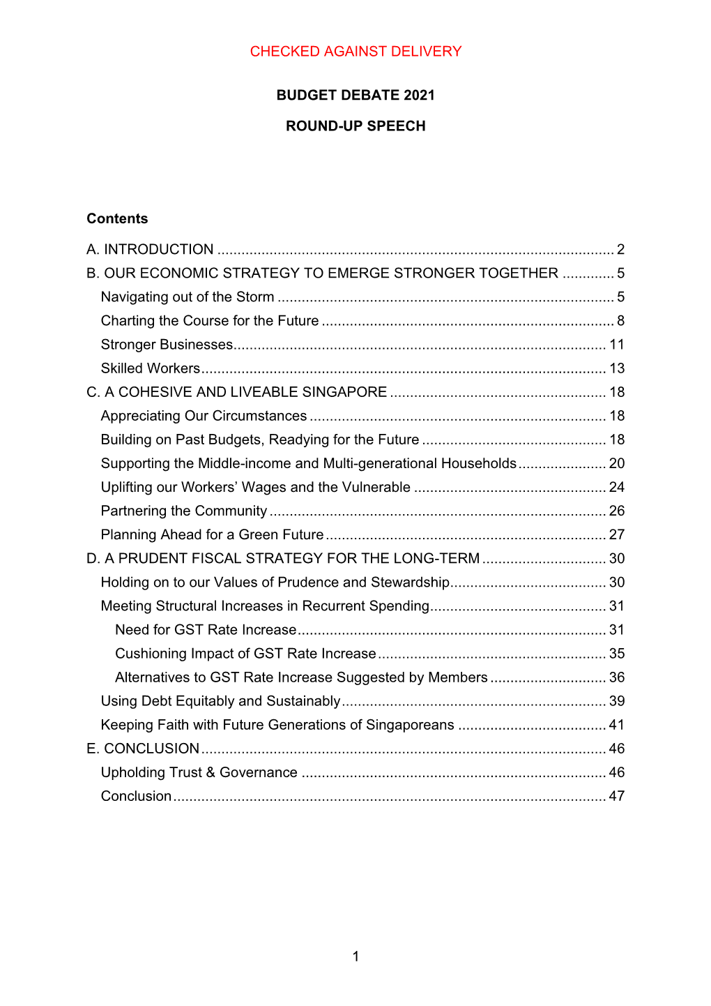 Checked Against Delivery 1 Budget Debate 2021 Round