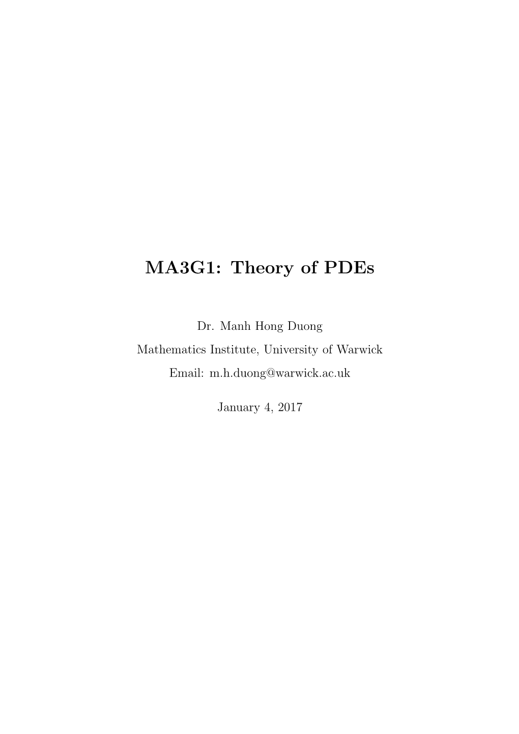 MA3G1: Theory of Pdes