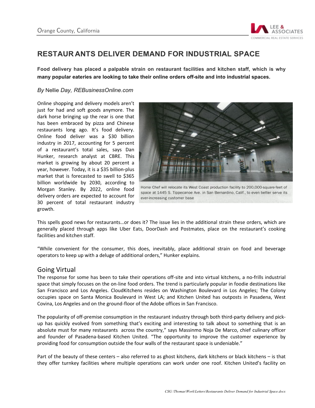 RESTAUR ANTS DELIVER DEMAND for INDUSTRIAL SPACE Going Virtual