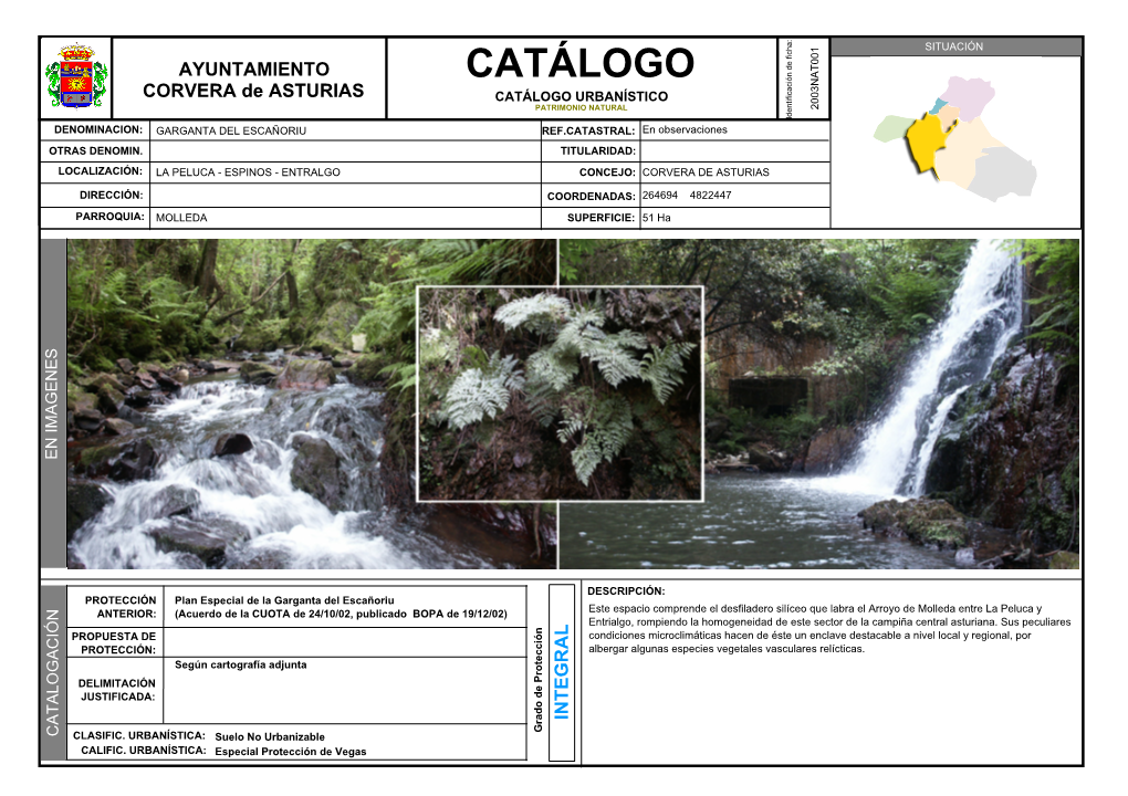 Catálogo Catálogo Urbanístico Patrimonio Natural