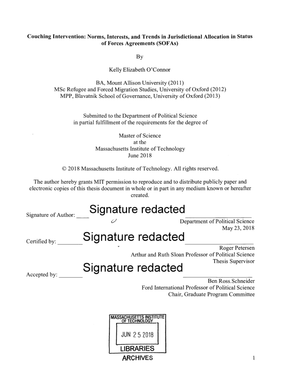 Signature Redacted 6-' Department of Political Science May 23, 2018