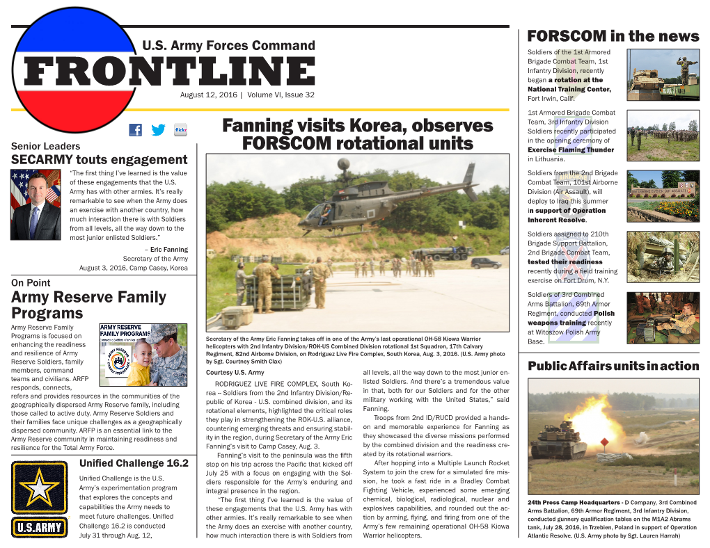 FRONTLINE National Training Center, August 12, 2016 | Volume VI, Issue 32 Fort Irwin, Calif