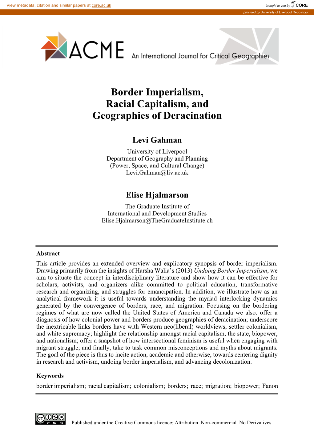 Border Imperialism, Racial Capitalism, and Geographies of Deracination