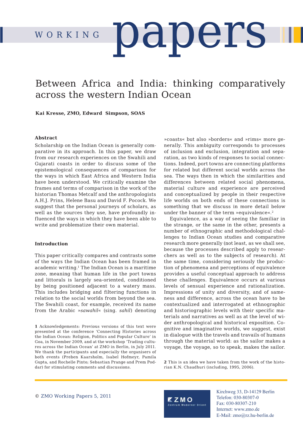 Between Africa and India: Thinking Comparatively Across the Western Indian Ocean