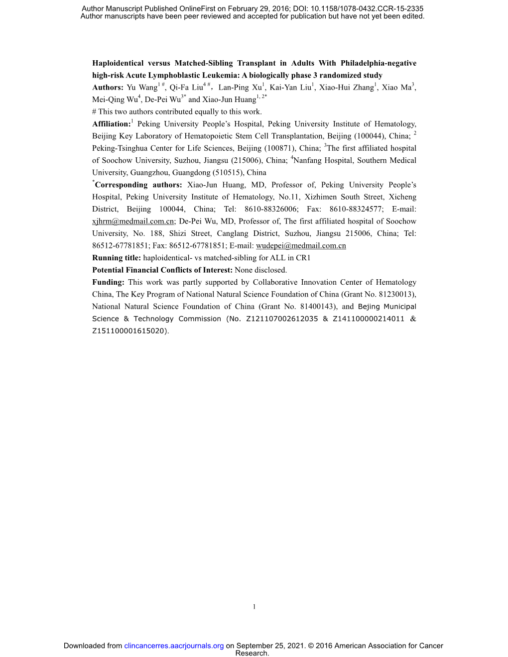 Haploidentical Versus Matched-Sibling Transplant In