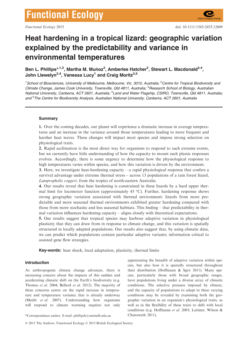 Heat Hardening in a Tropical Lizard: Geographic Variation Explained by the Predictability and Variance in Environmental Temperatures