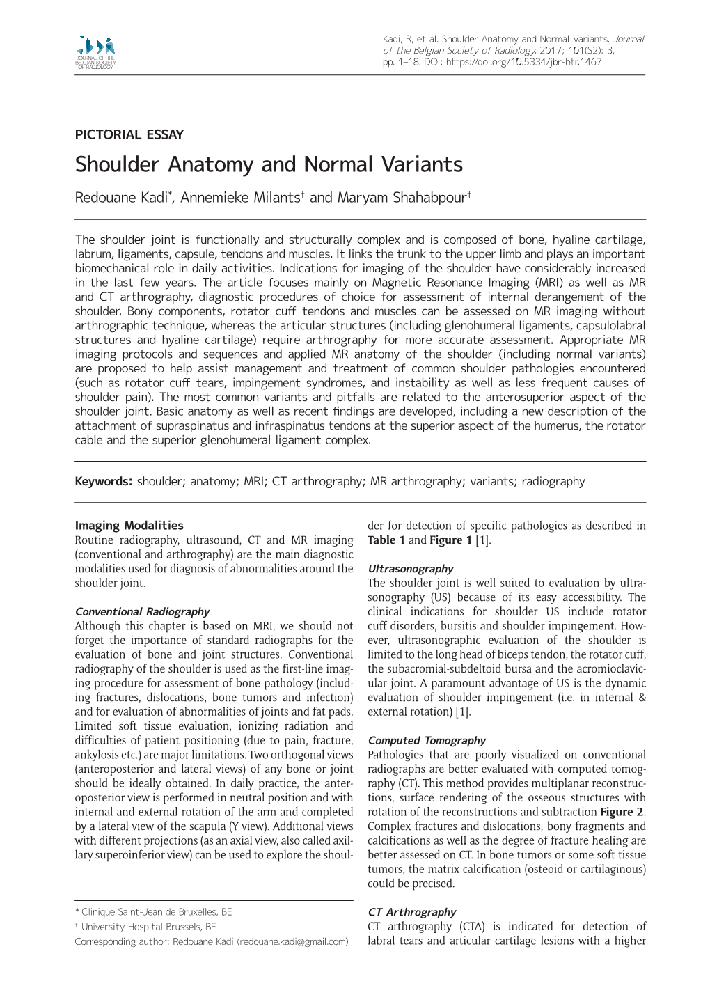 Shoulder Anatomy and Normal Variants