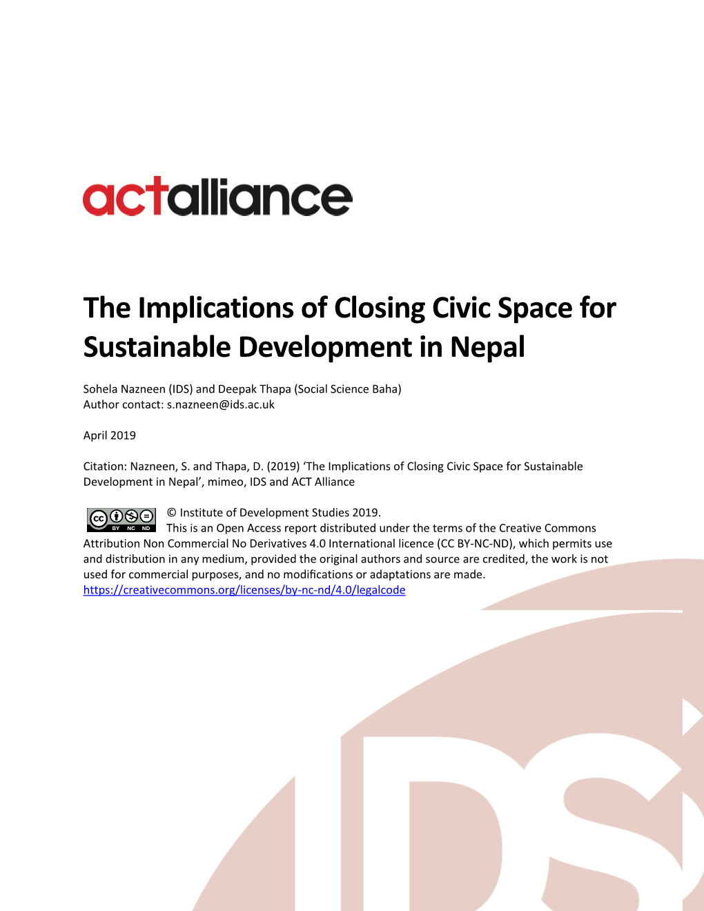 The Implications of Closing Civic Space for Sustainable Development in Nepal