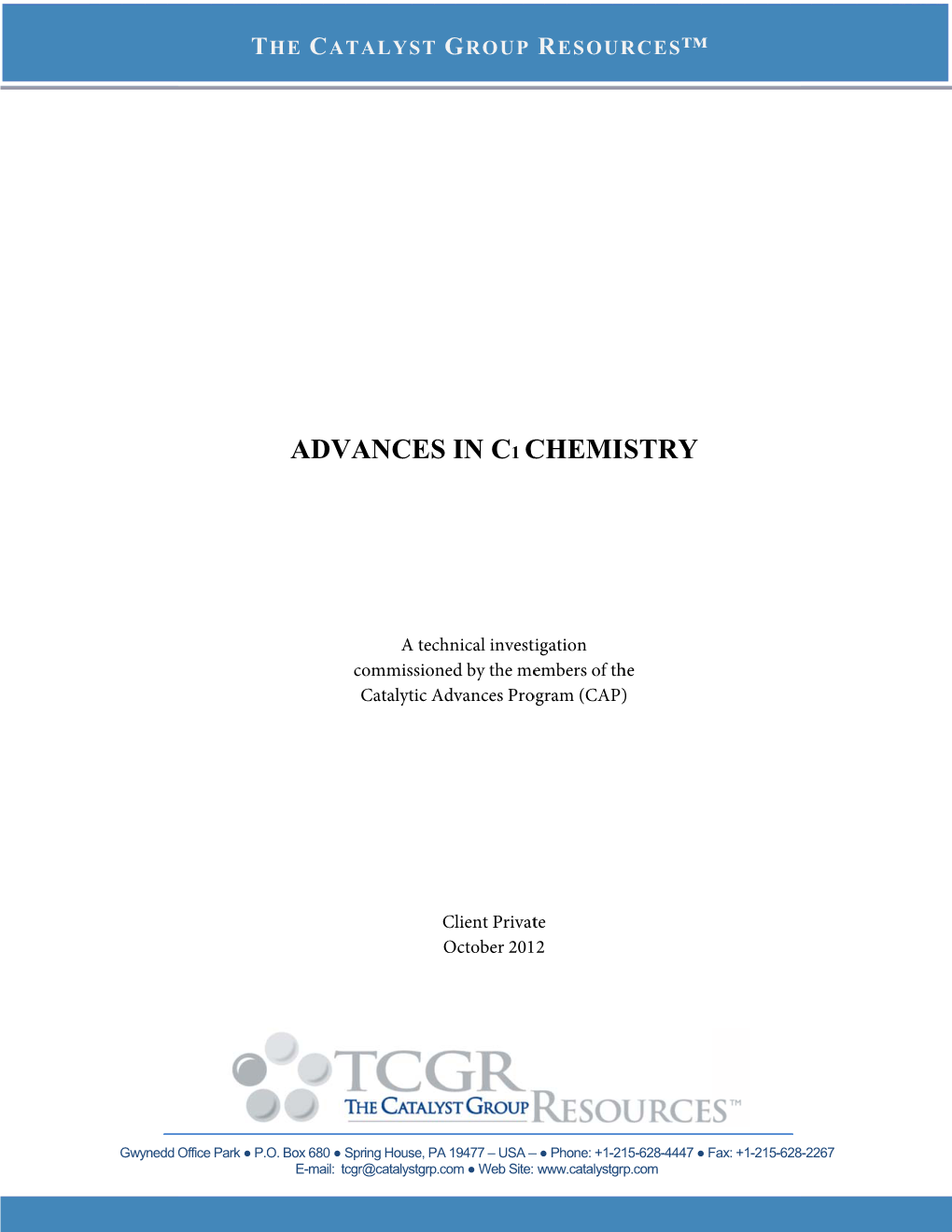 Advances in C 1 Chemistry