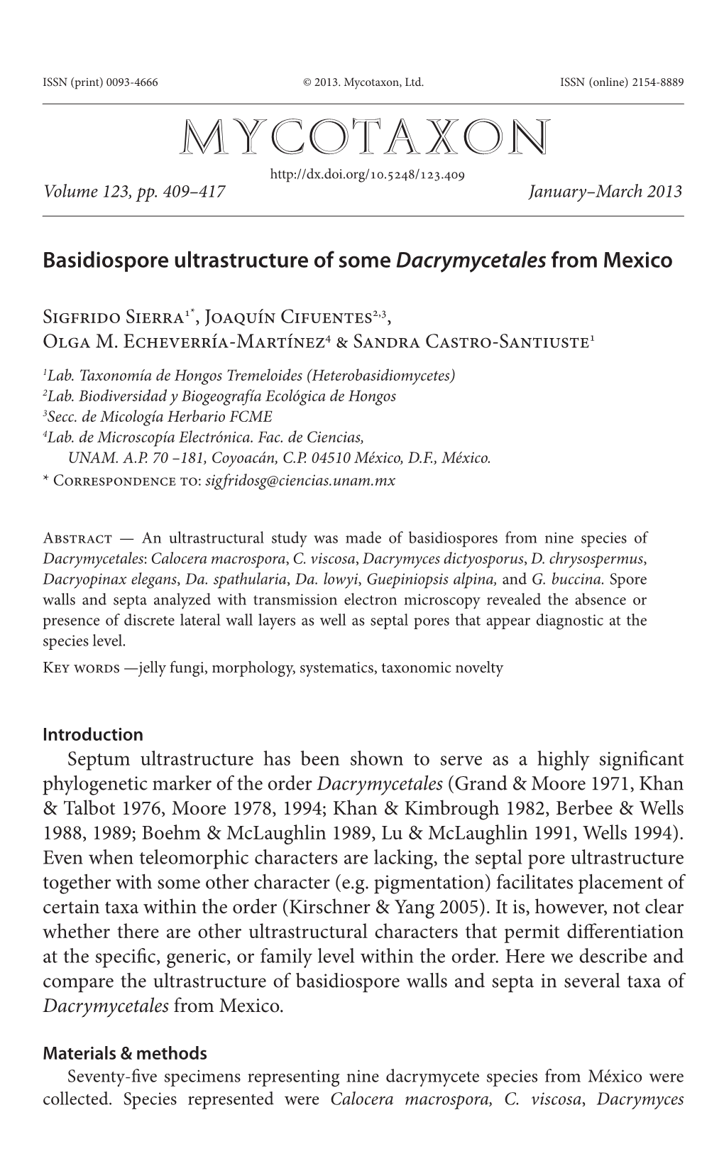 Basidiospore Ultrastructure of Some <I