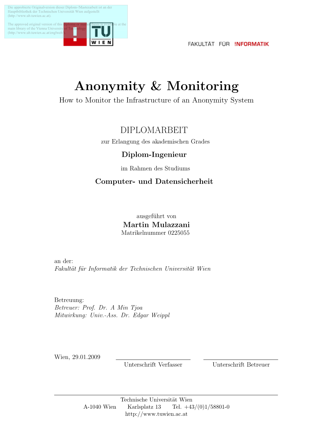 Anonymity & Monitoring
