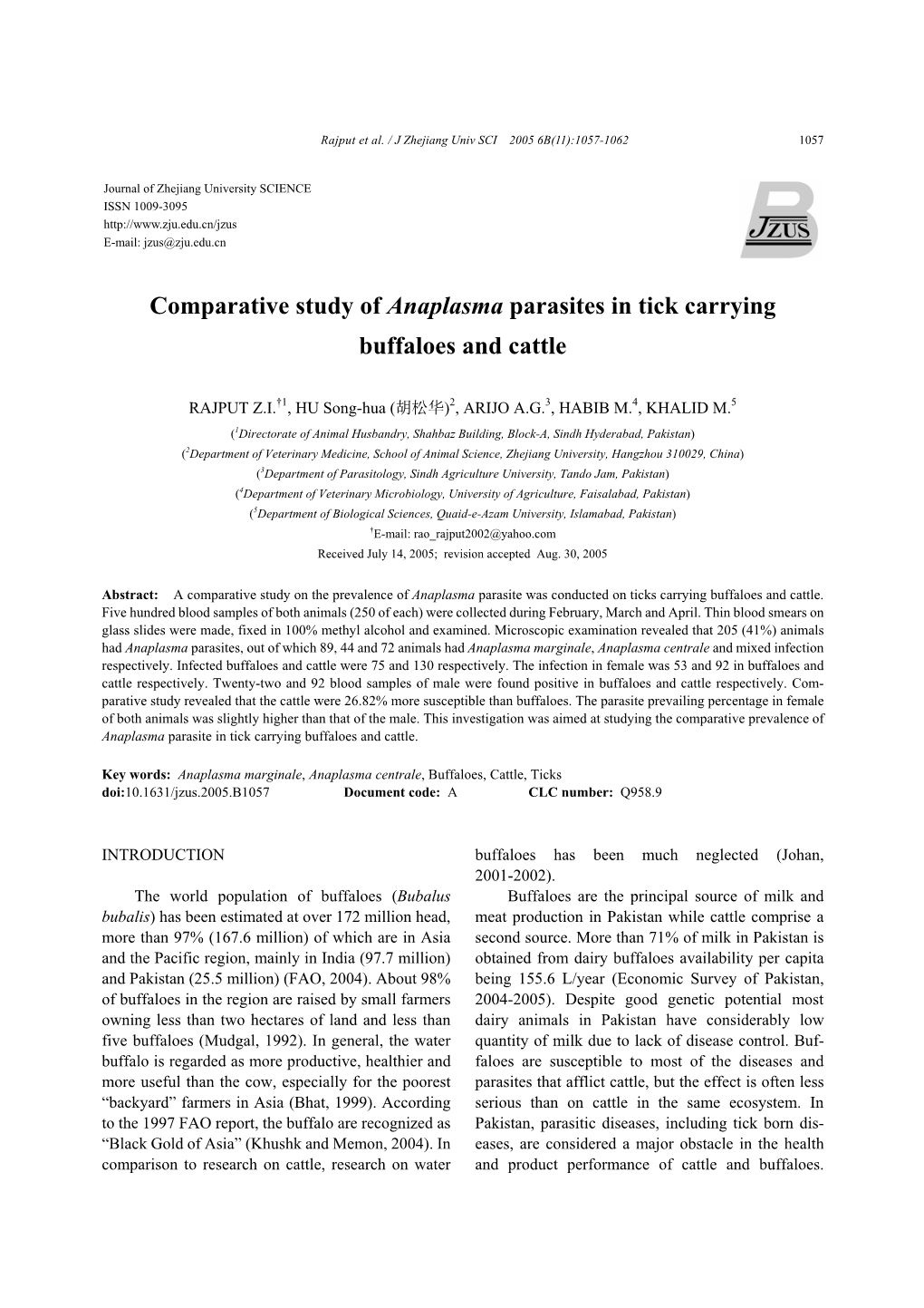 Comparative Study of Anaplasma Parasites in Tick Carrying Buffaloes and Cattle