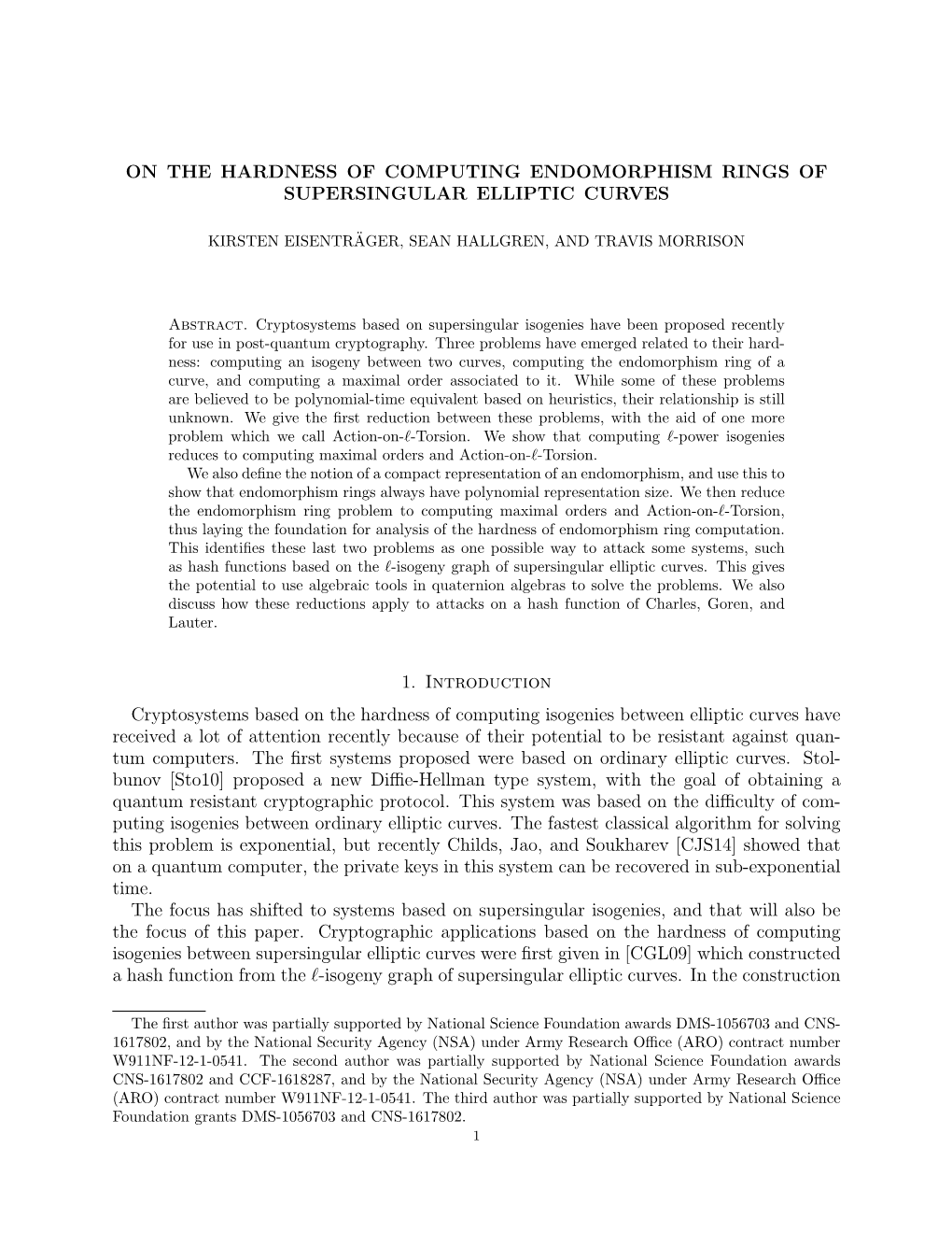 On the Hardness of Computing Endomorphism Rings of Supersingular Elliptic Curves