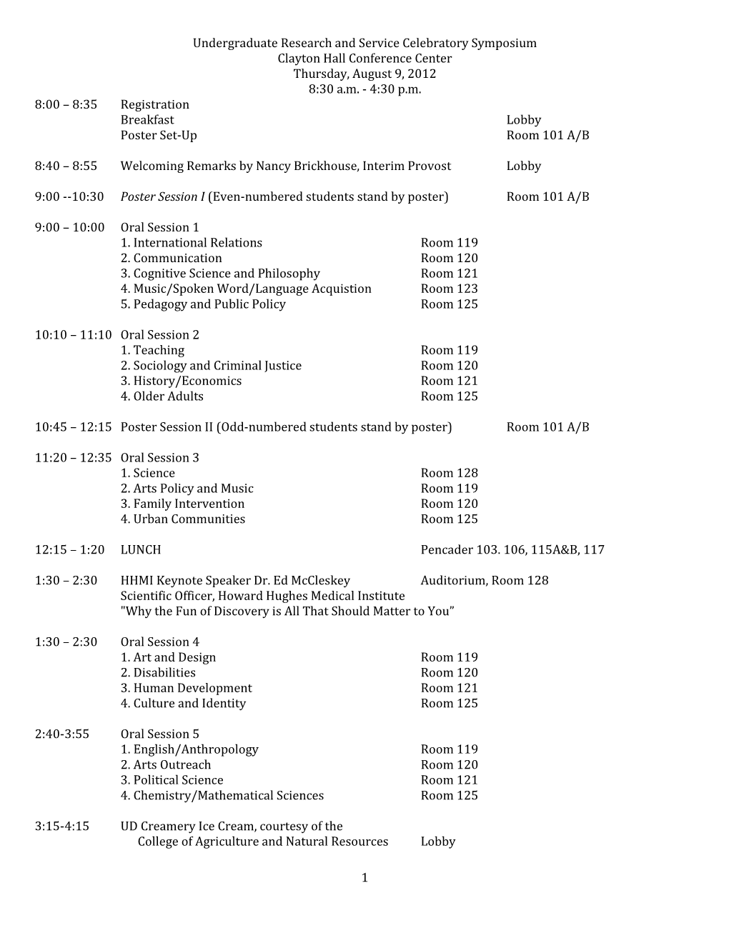 1 Undergraduate Research and Service Celebratory Symposium