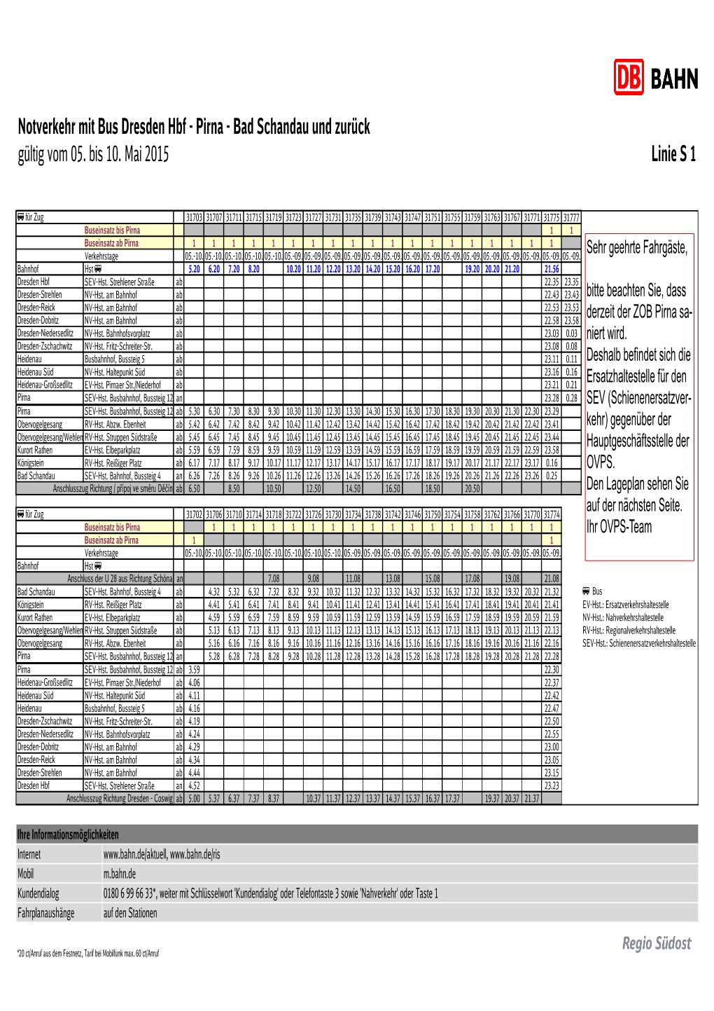 Dresden Hbf - Pirna - Bad Schandau Und Zurück Gültig Vom 05