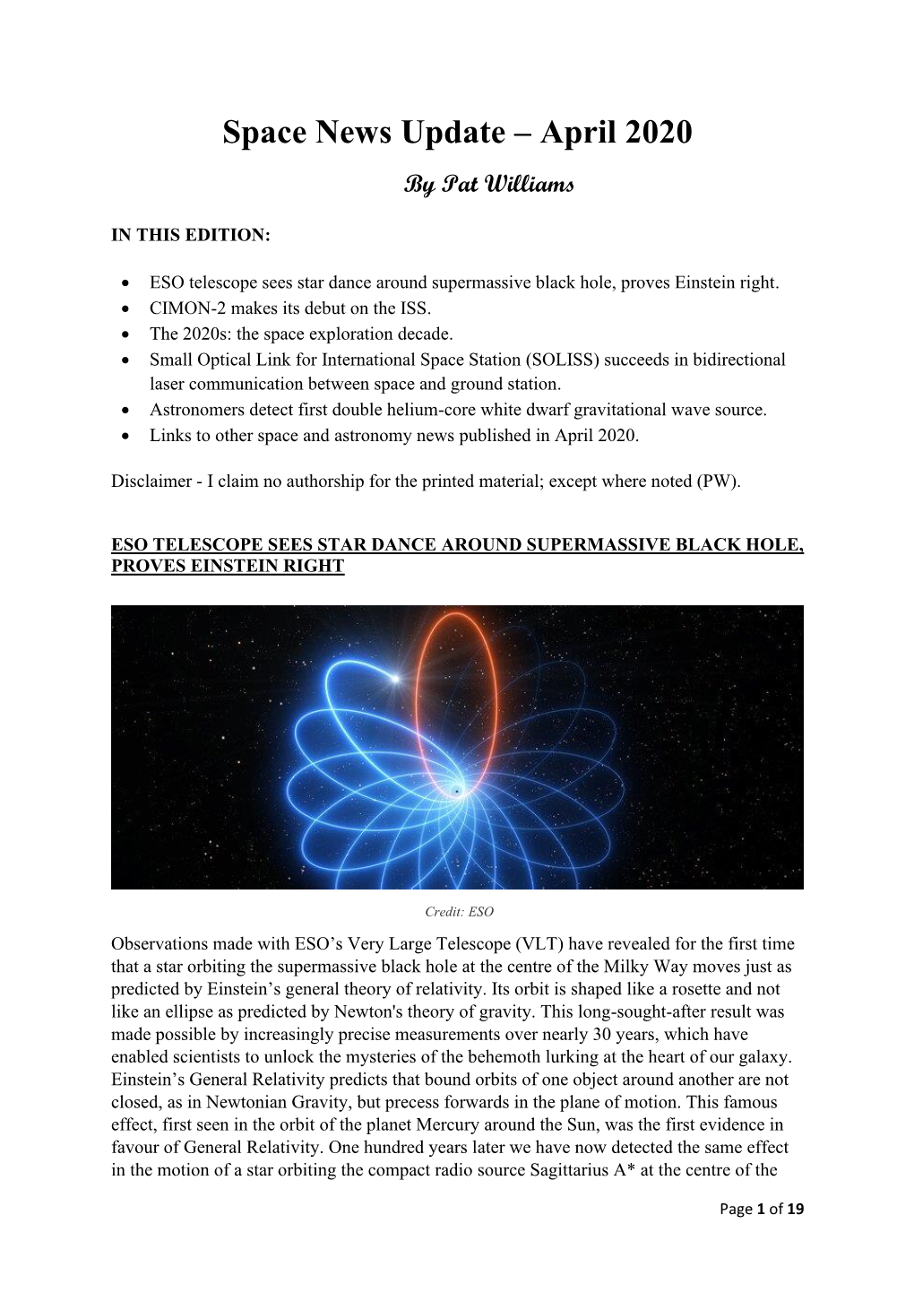 Space News Update – April 2020