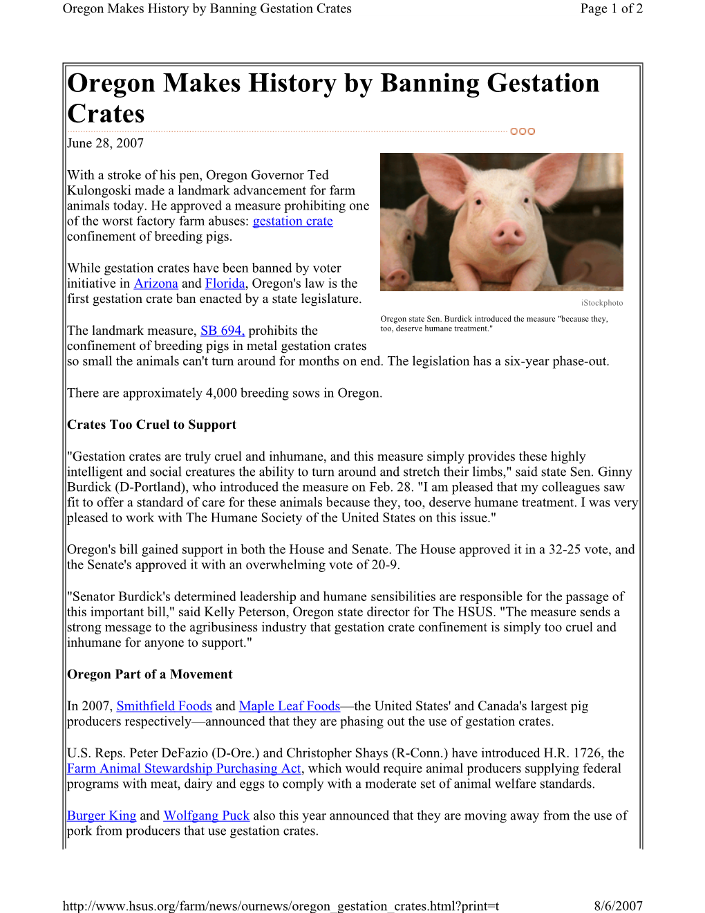 Oregon Makes History by Banning Gestation Crates Page 1 of 2