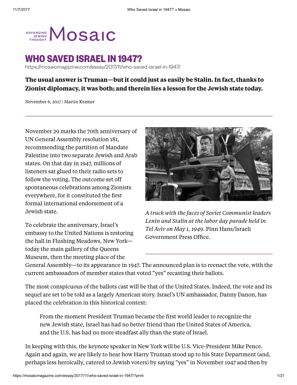 Who Saved Israel in 1947? » Mosaic