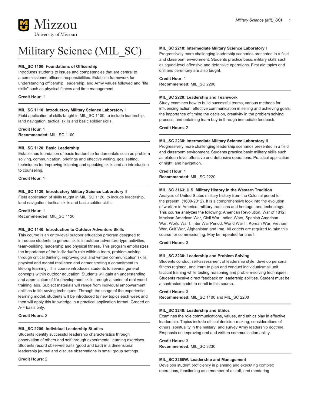 Military Science (MIL SC) 1
