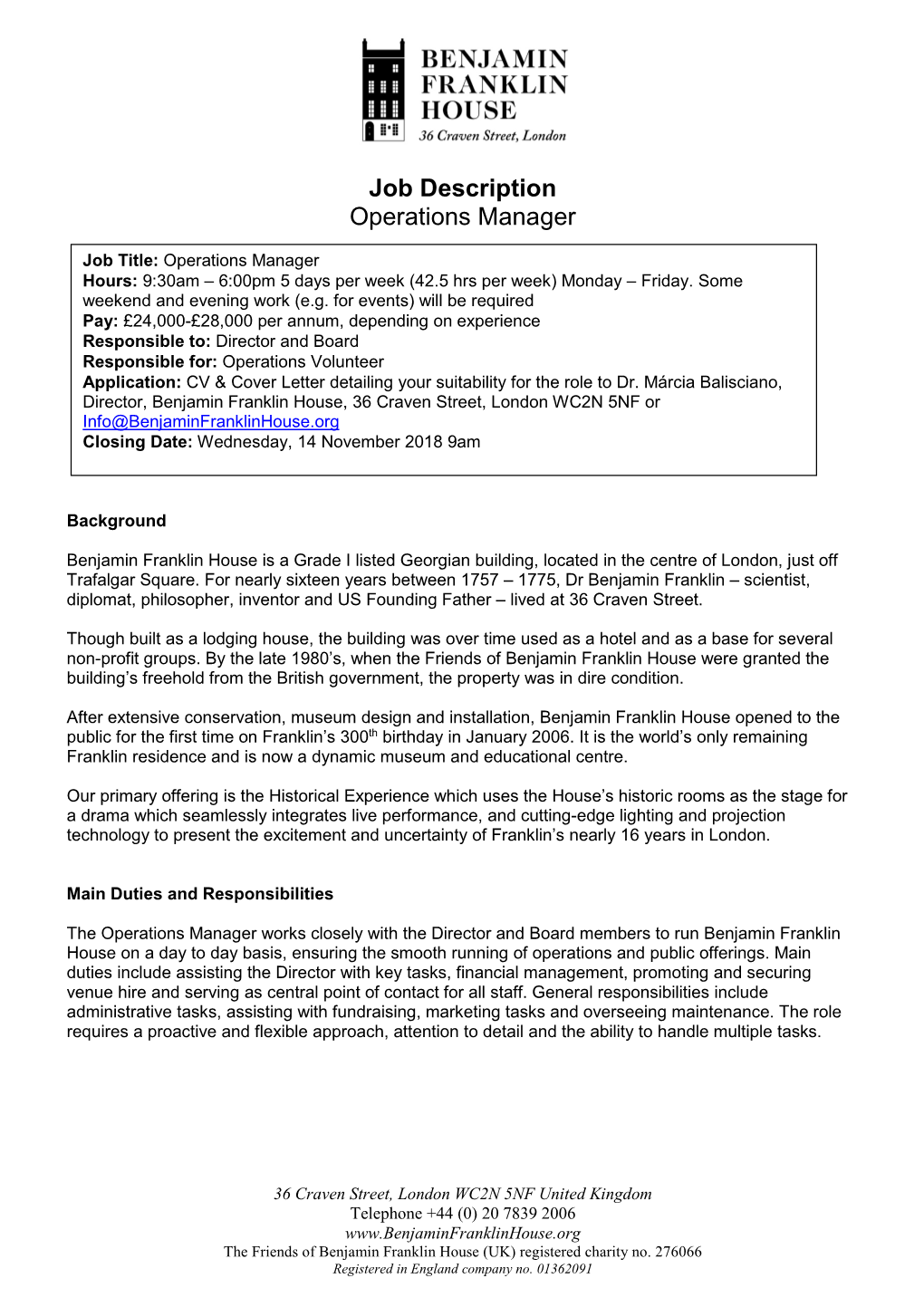Operations Manager Role Description 2018