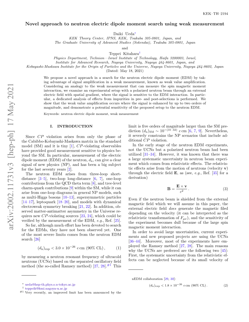 Arxiv:2002.11731V3 [Hep-Ph] 17 May 2021 for the Edms, They Have Not Been Observed Yet