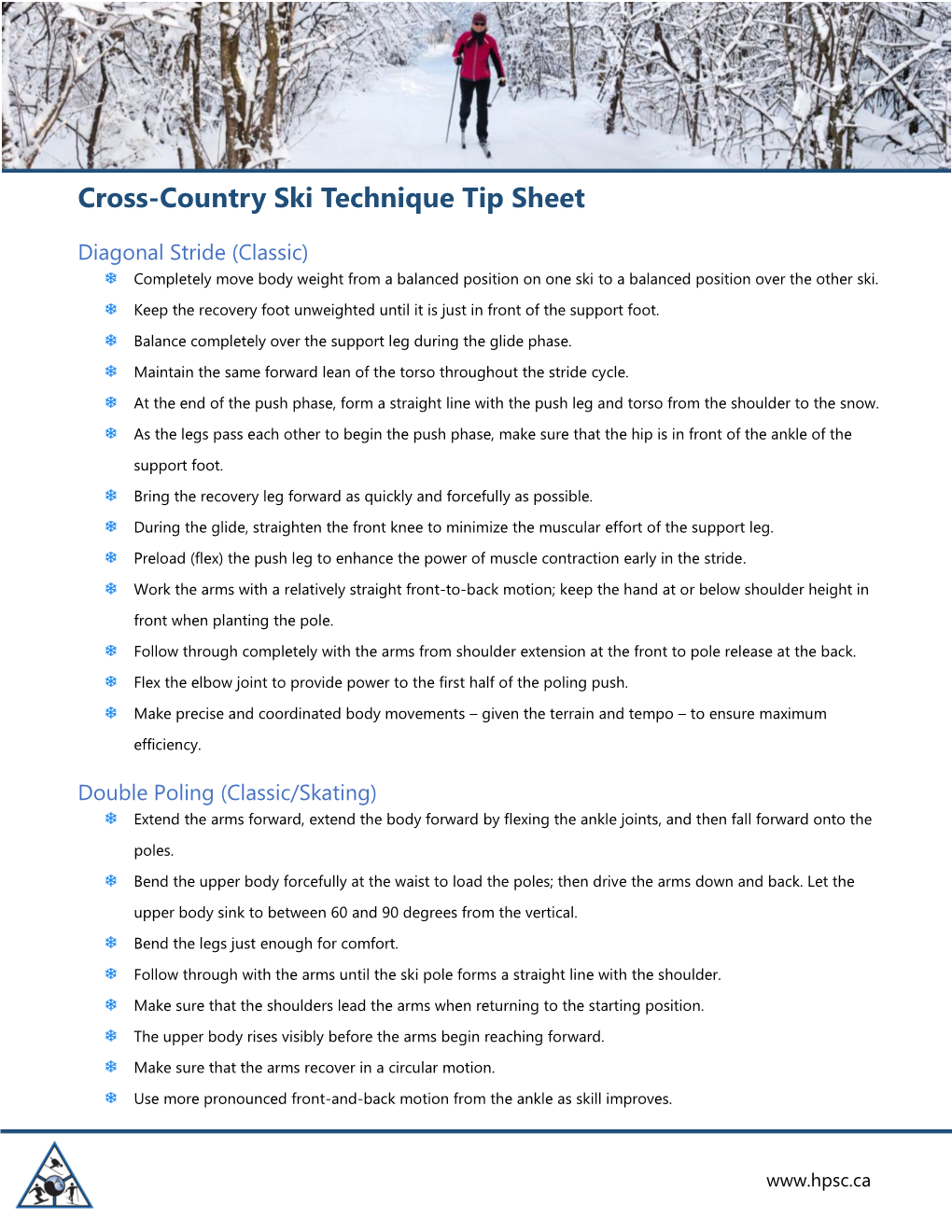 Cross-Country Ski Technique Tip Sheet.Pdf