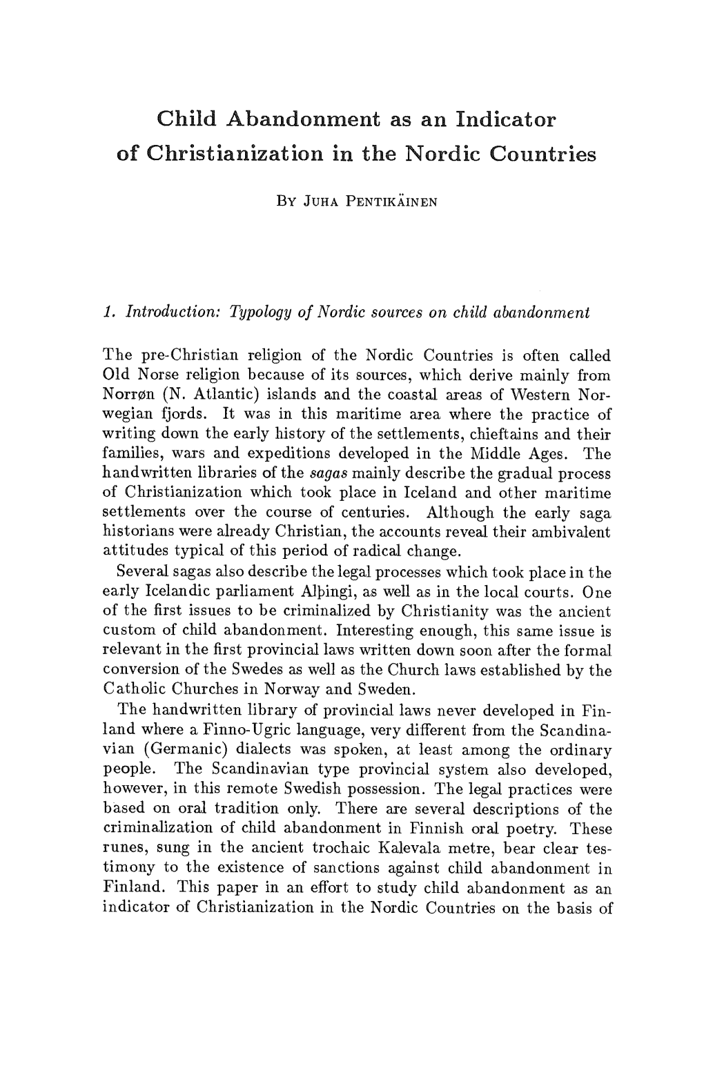 Child Abandonment As an Indicator of Christianization in the Nordic Countries