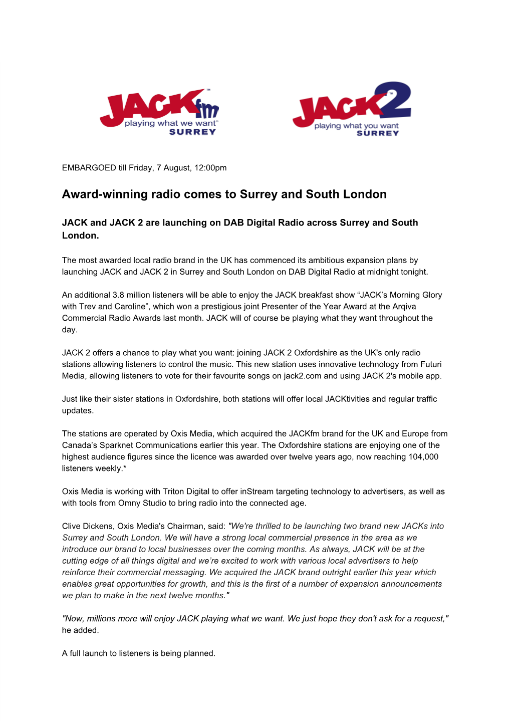 Awardwinning Radio Comes to Surrey and South London