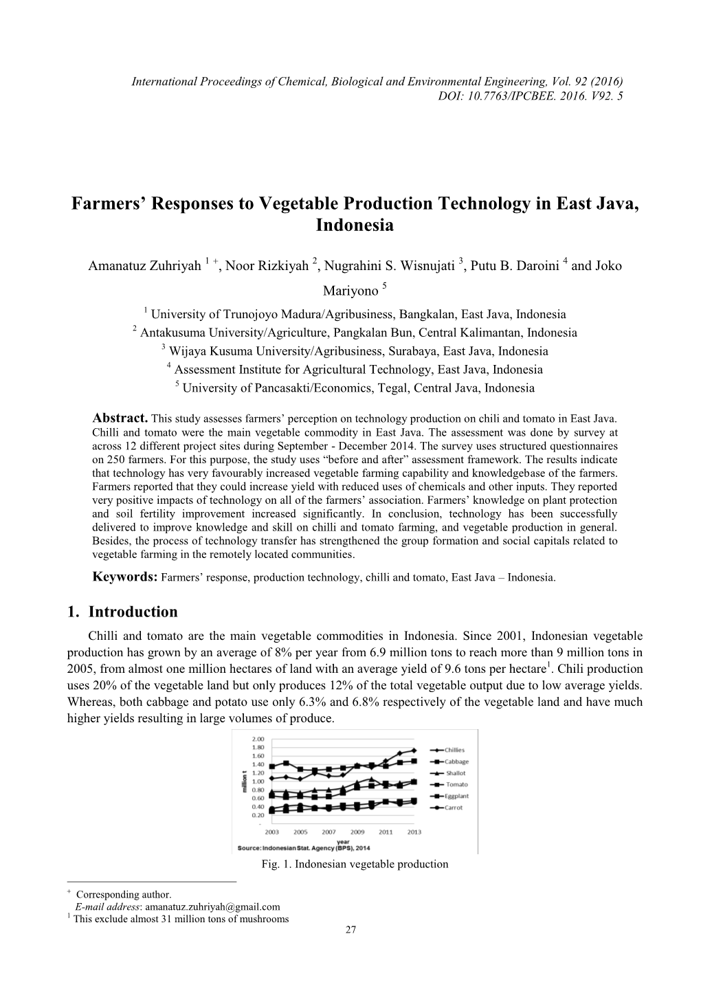 Farmers' Responses to Vegetable Production Technology in East Java