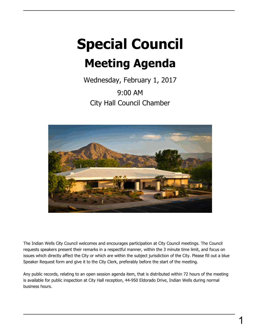 Special Council Meeting Agenda