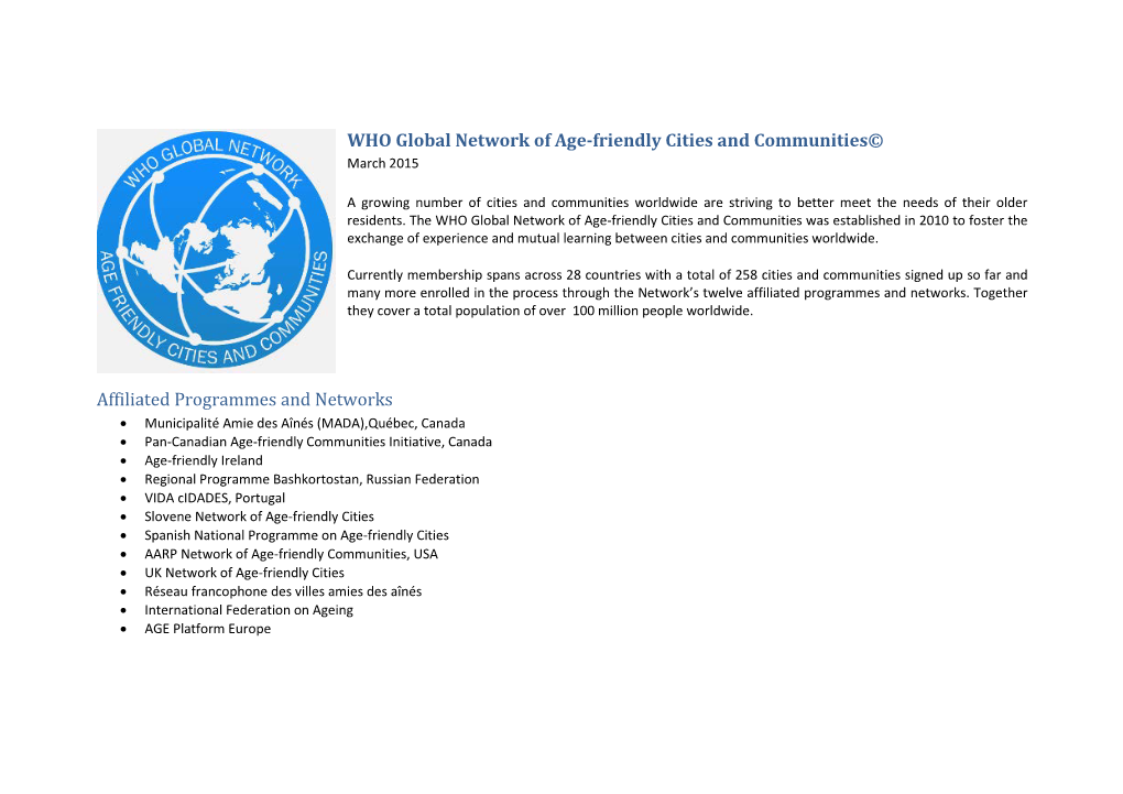 WHO Global Network of Age-Friendly Cities and Communities© Affiliated