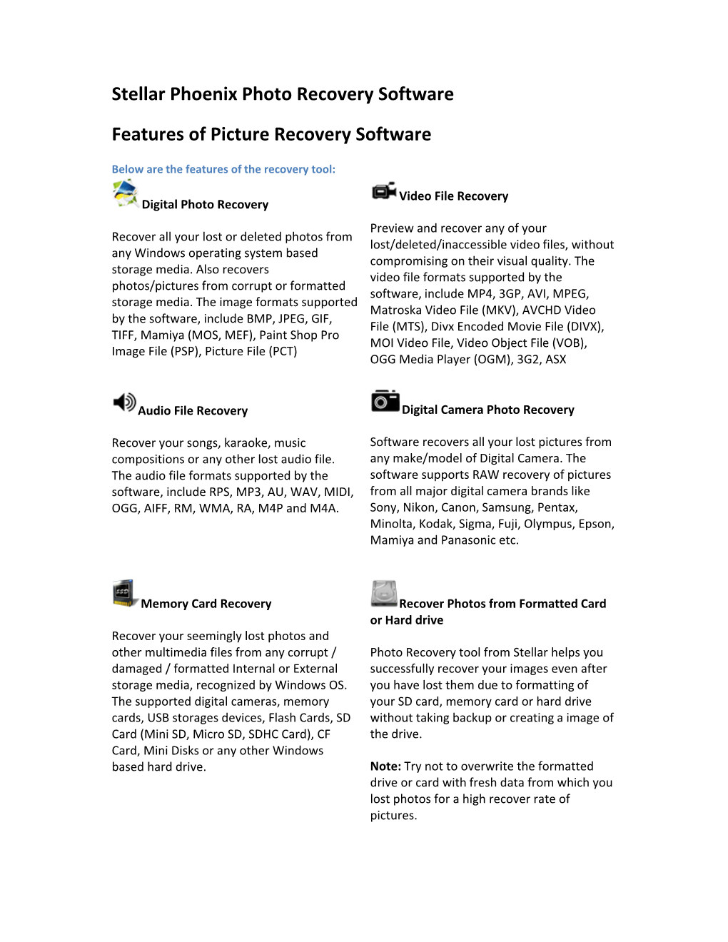 Stellar Phoenix Photo Recovery Software Features of Picture Recovery Software