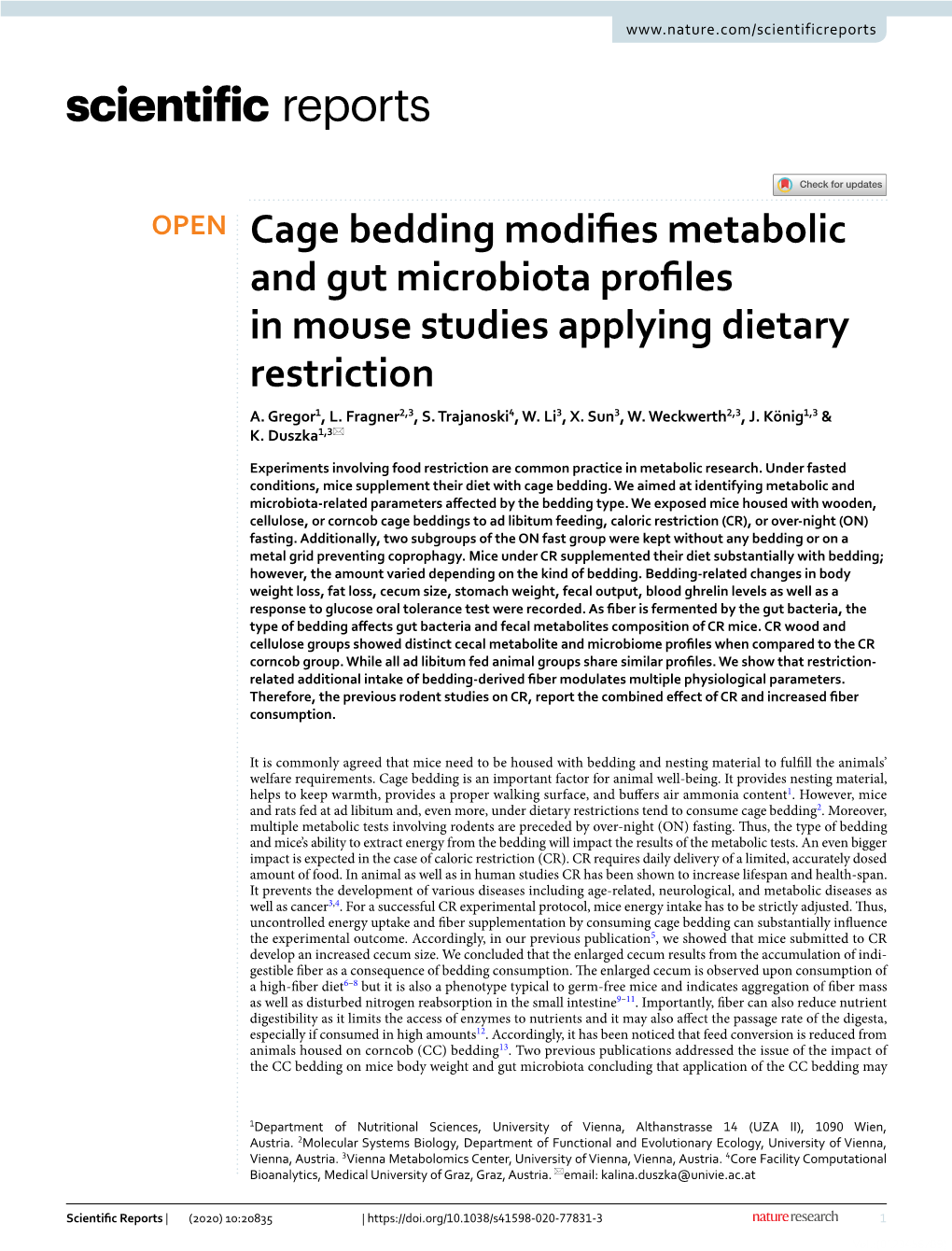 Cage Bedding Modifies Metabolic and Gut Microbiota Profiles in Mouse