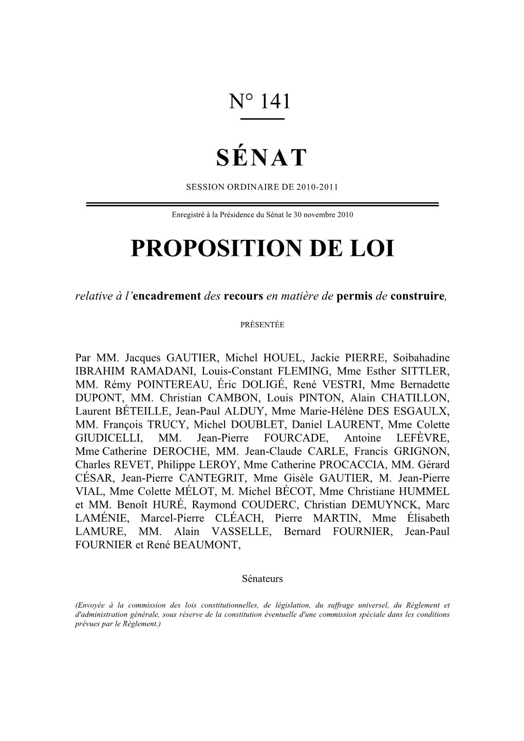 Sénat Proposition De