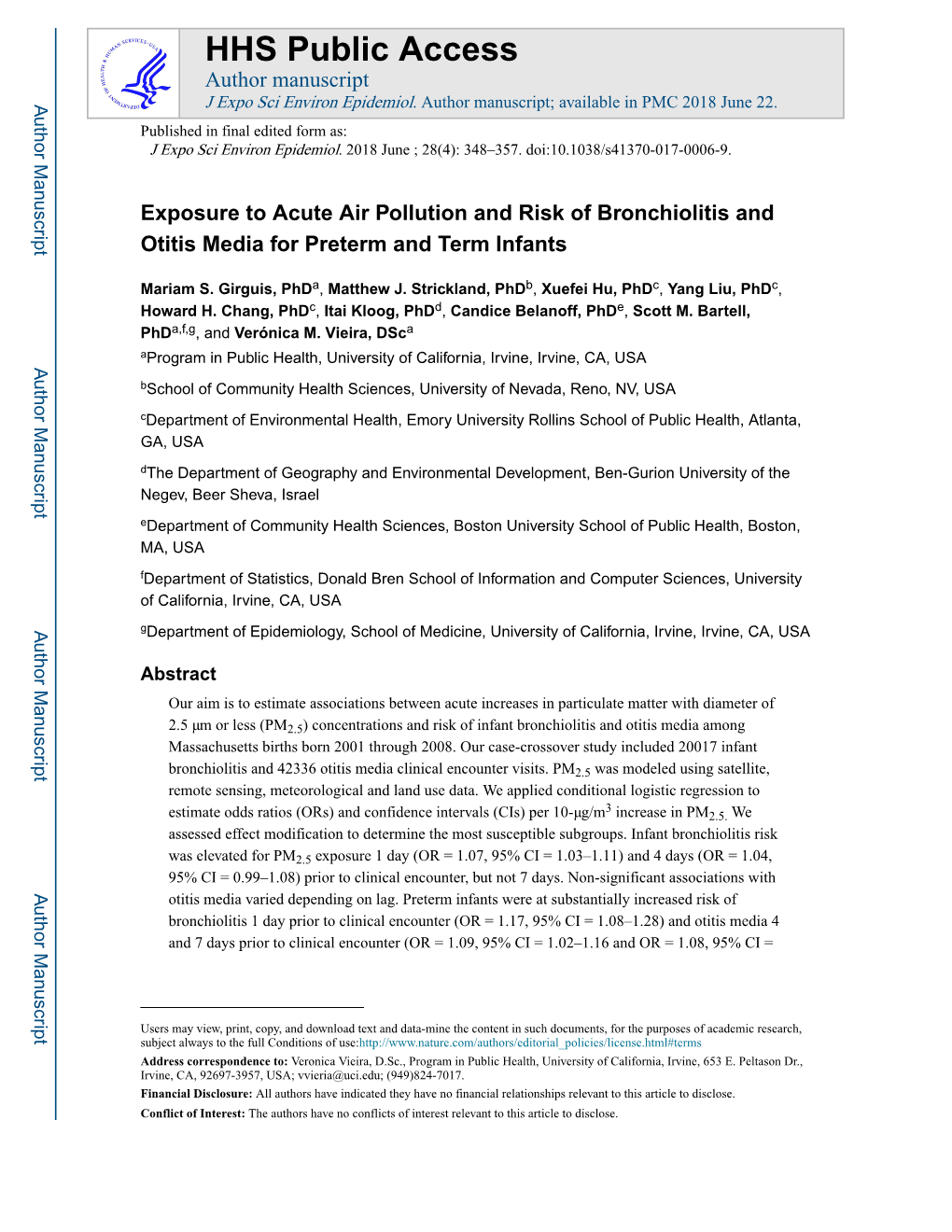 Exposure to Acute Air Pollution and Risk of Bronchiolitis and Otitis Media for Preterm and Term Infants