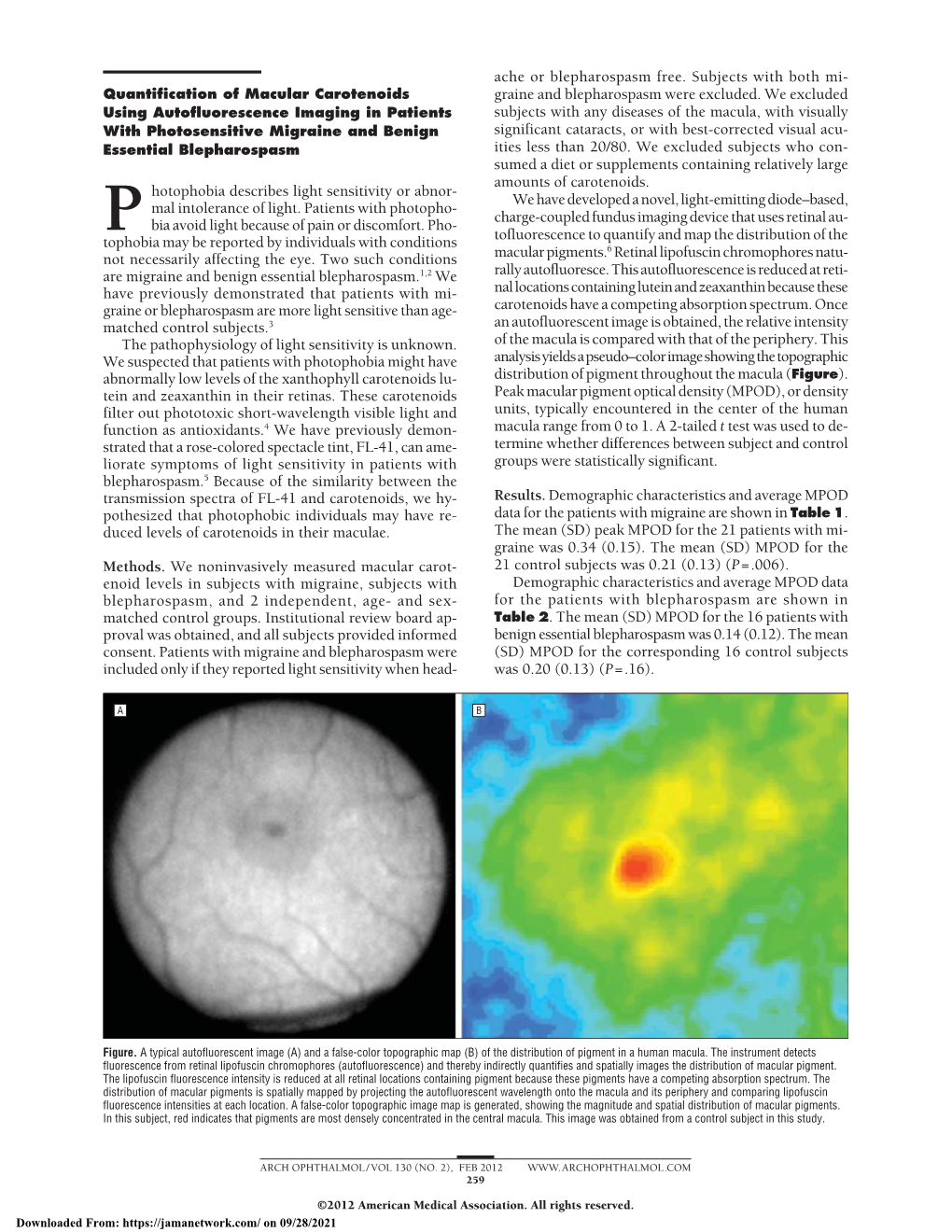 Quantification of Macular Carotenoids Using Autofluorescence Imaging in Patients with Photosensitive Migraine and Benign Essenti