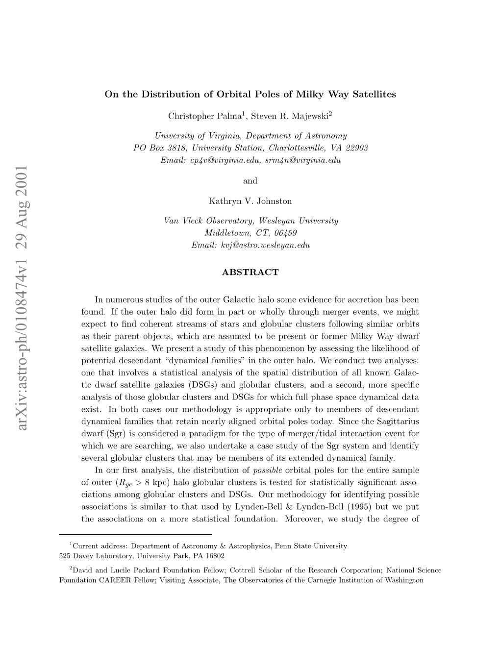 Arxiv:Astro-Ph/0108474V1 29 Aug 2001